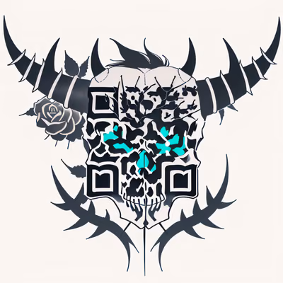 Horned Bull Skull Tattoo QR Code for Temporary Tattoos — image 1