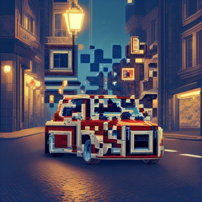 Pixel Red Car Night Street QR Code for Posters