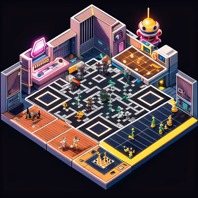Isometric Spaceport Robot Diorama QR Code Art — image 1