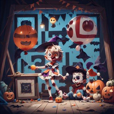 Halloween Clown Kids 3D QR Code for Posters