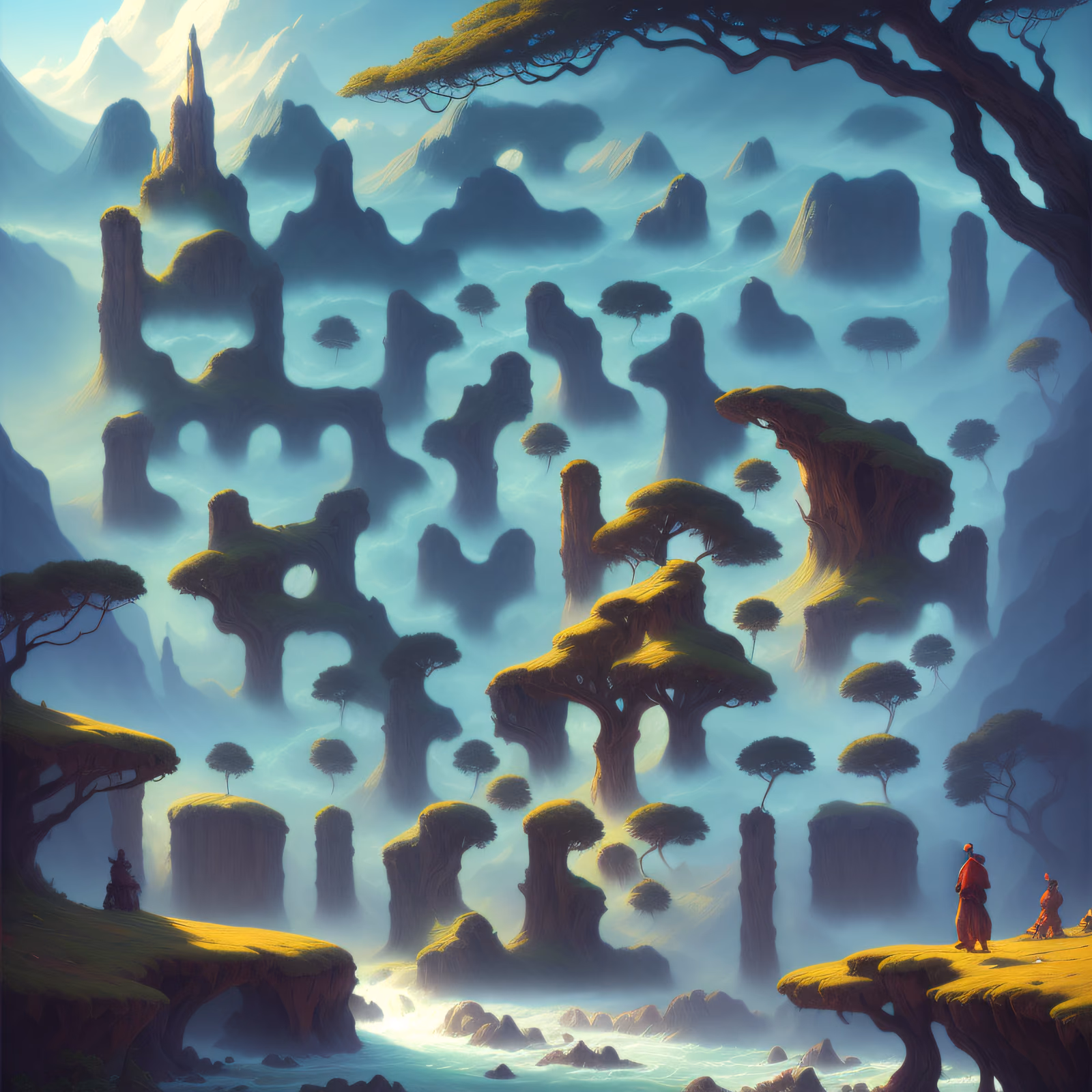 Misty Fantasy Valley Matte Painting QR Code Art — image 1