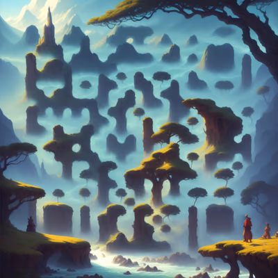 Misty Fantasy Valley Matte Painting QR Code Art — image 1