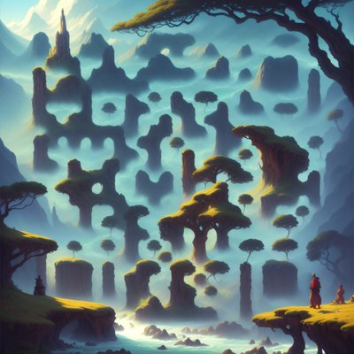 Misty Fantasy Valley Matte Painting QR Code Art