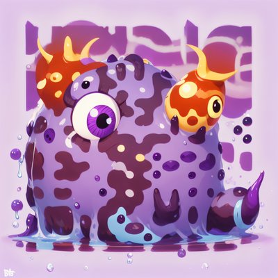 Purple Slime Monster Cartoon QR Code for Stickers