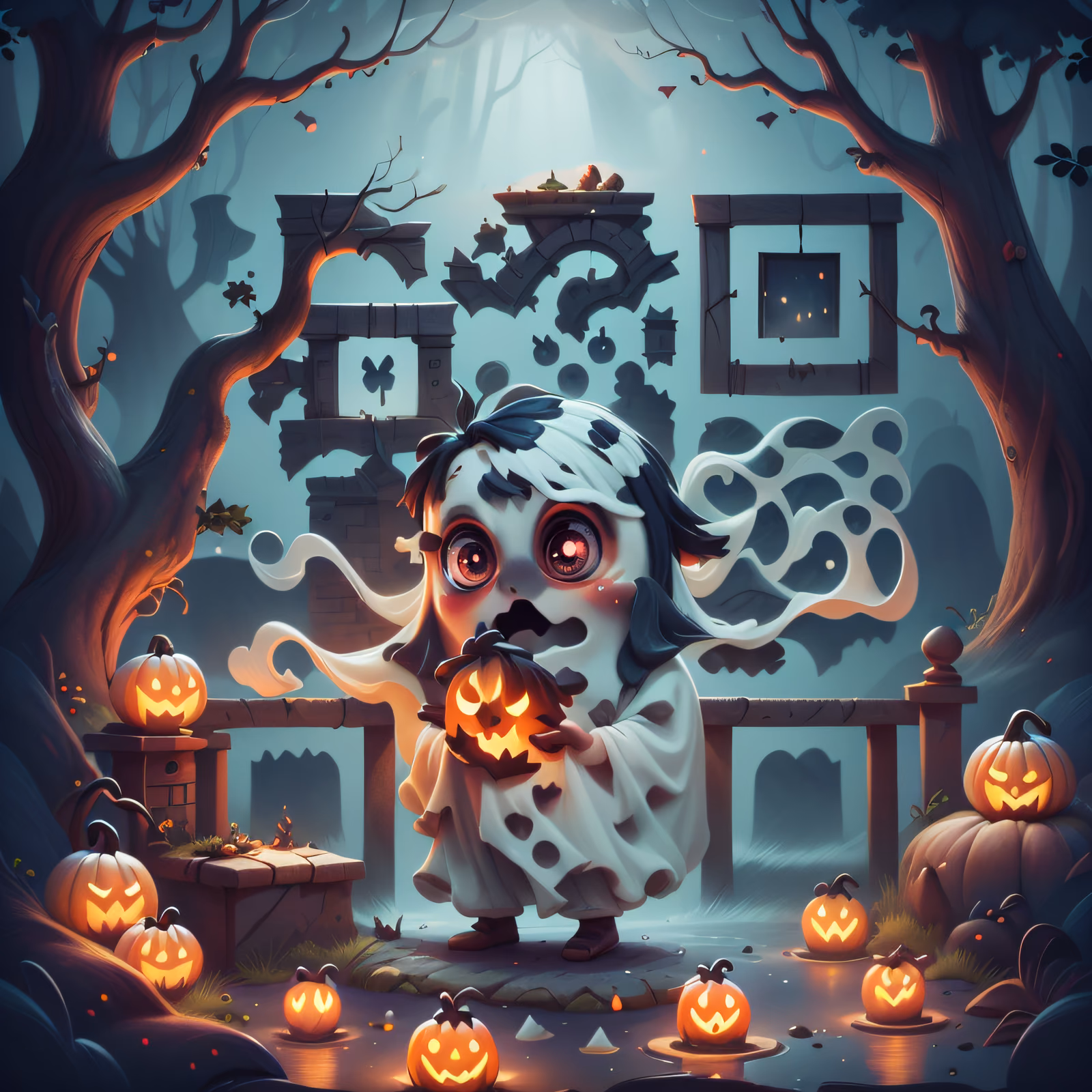 Cute Ghost Halloween Pumpkins QR Code for Posters — image 1
