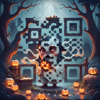 Cute Ghost Halloween Pumpkins QR Code for Posters — image 1
