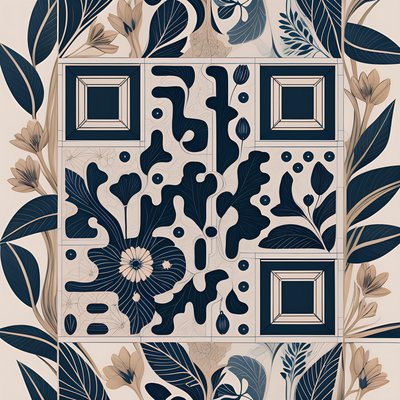 Navy Botanical Tile Pattern QR Code Art