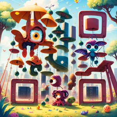 Cartoon Aliens in Playground Park QR Code for Posters — image 1