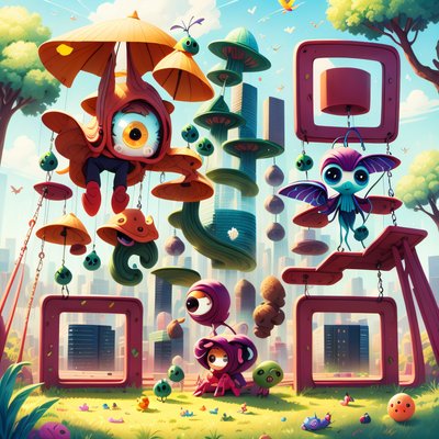 Cartoon Aliens in Playground Park QR Code for Posters