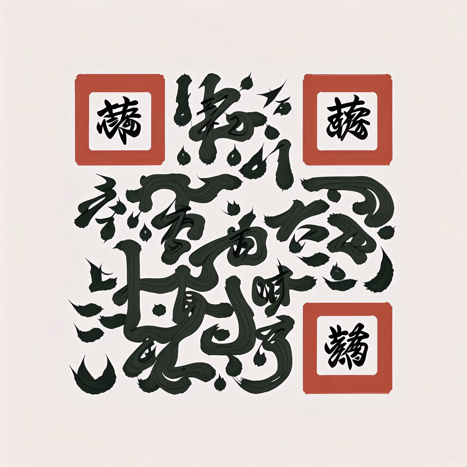 Зелёная каллиграфия тушью: QR-код для меню ресторана — изображение 1