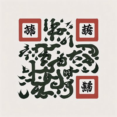 Зелёная каллиграфия тушью: QR-код для меню ресторана