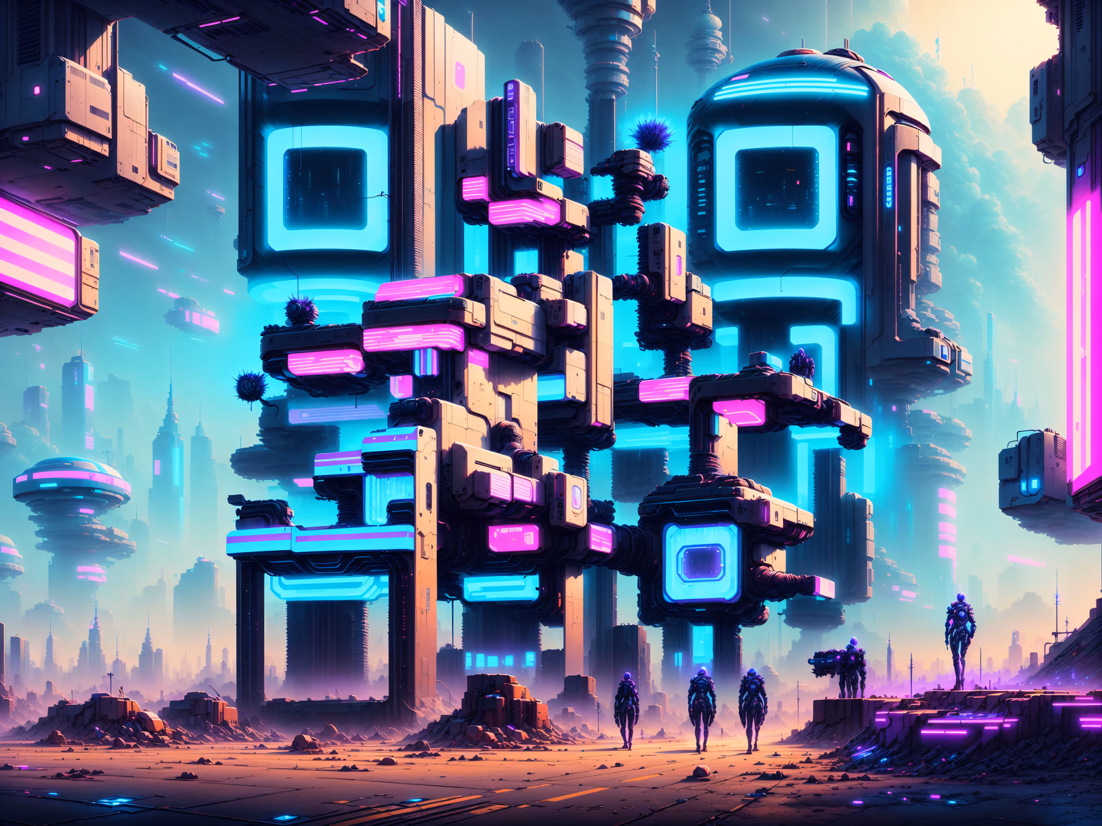 Неоновый пустынный форпост в стиле киберпанк: QR-код арт — изображение 1