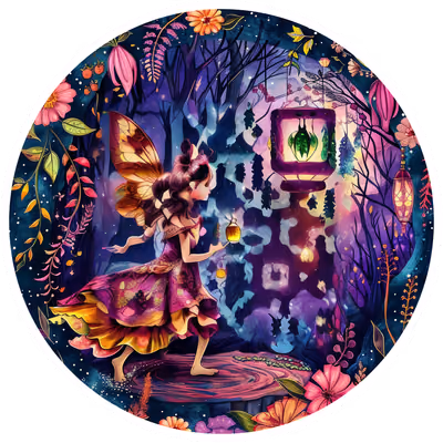 Fairy with Lantern Fantasy QR Code for Stickers — image 1