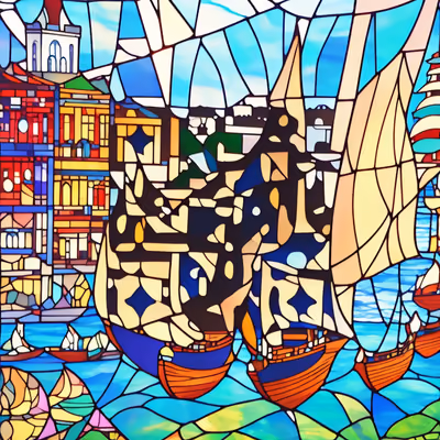 Harbor Ships Stained Glass QR Code Art — image 1