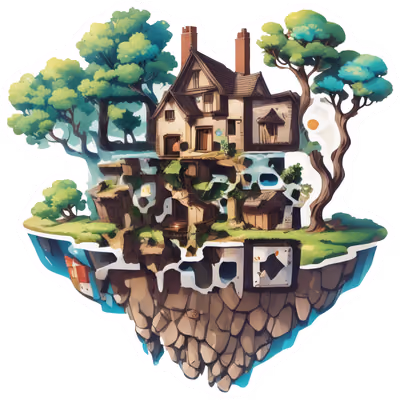 Floating Island Cottage Vector QR Code for Stickers — image 1