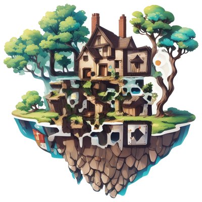 Floating Island Cottage Vector QR Code for Stickers