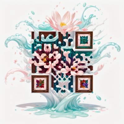 Floral Water Splash Digital Painting QR Code Art
