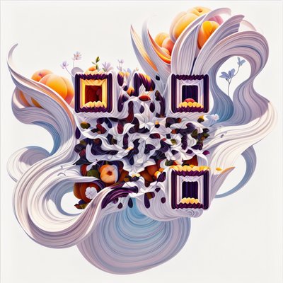 Абрикосы и цветы: сюрреалистичный 3D QR-код для постеров