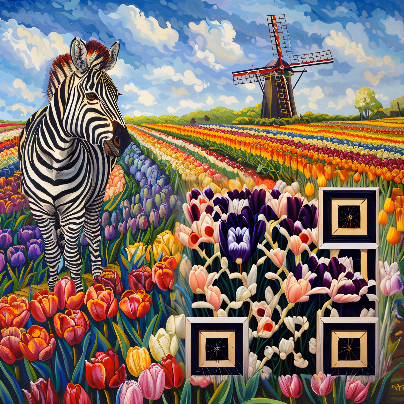 Zebra Tulip Field Oil Painting QR Code Art — image 1