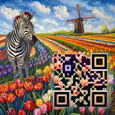 Zebra Tulip Field Oil Painting QR Code Art — image 1