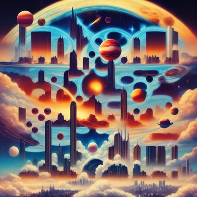 Cosmic Skyline Planets Surreal QR Code for Posters