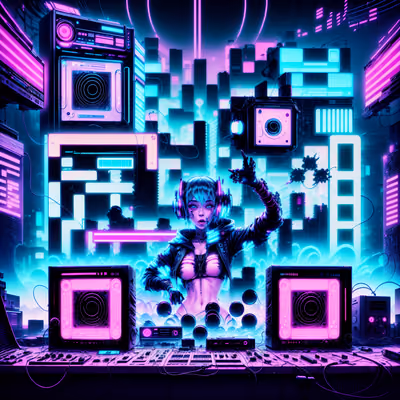 Cyberpunk DJ Neon City QR Code for Posters — image 1