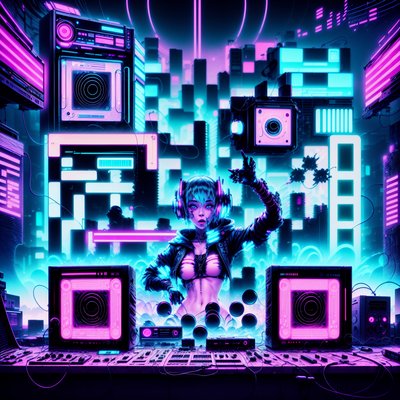 Cyberpunk DJ Neon City QR Code for Posters