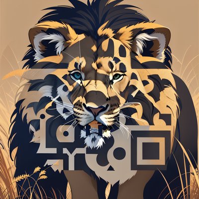 Lion in Golden Grass Vector QR Code Art