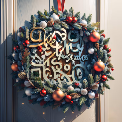 Christmas Wreath Door 3D Render QR Code for Greeting Cards — image 1