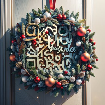 Christmas Wreath Door 3D Render QR Code for Greeting Cards