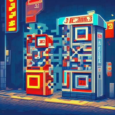 Pixel Art Neon Vending Machines QR Code for Posters