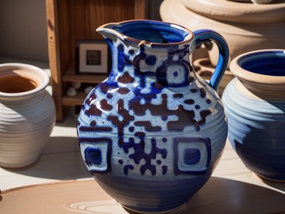 Indigo Glazed Ceramic Jug Photo QR Code Art