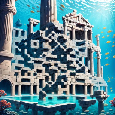 Sunken Greek Temple Concept Art QR Code for Posters