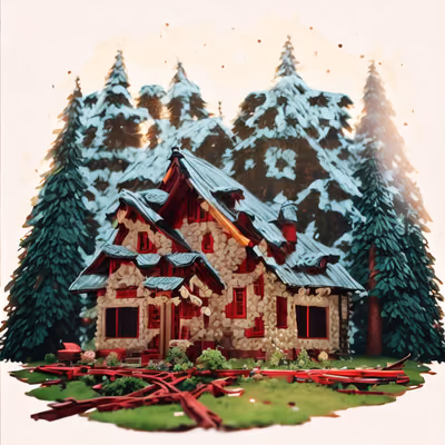Snowy Forest Cabin Digital Painting QR Code Art — image 1