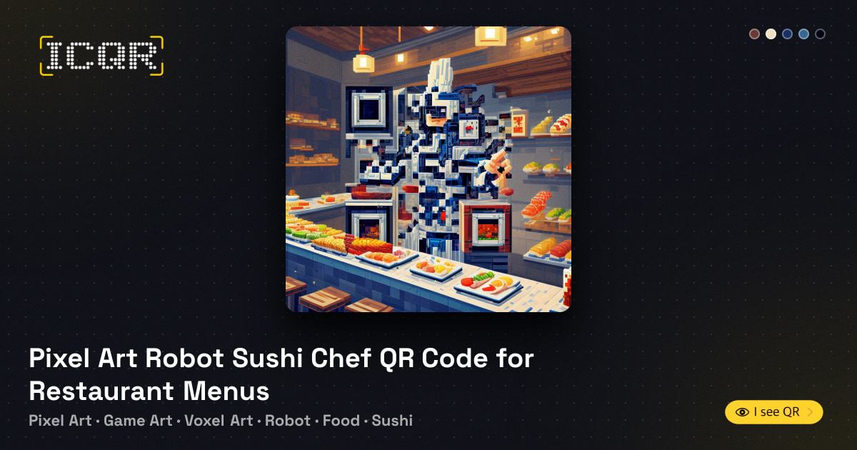 Pixel Art Robot Sushi Chef QR Code for Restaurant Menus • ICQR