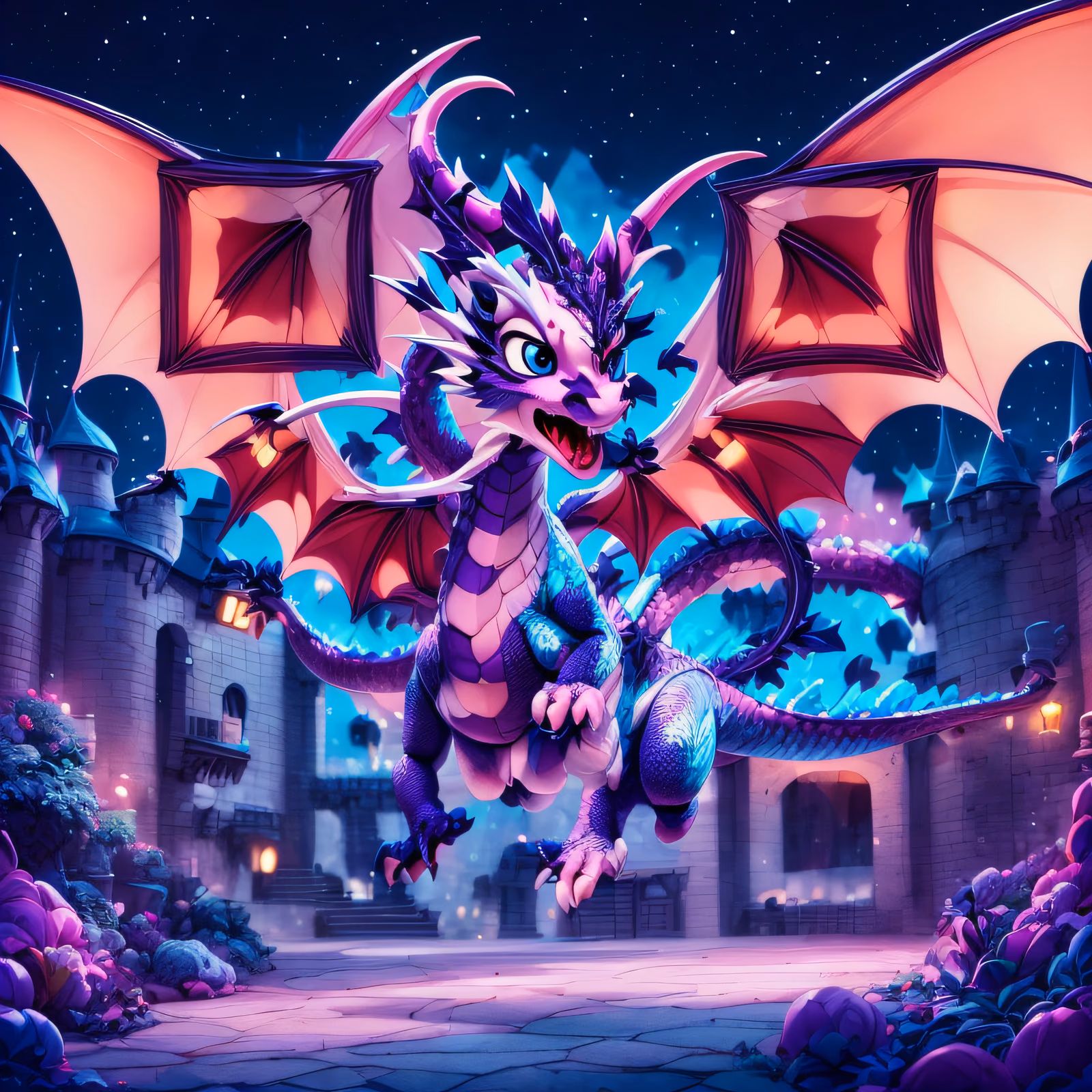 Cute Purple Dragon Castle 3D QR Code for Posters — image 1