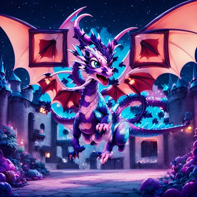 Cute Purple Dragon Castle 3D QR Code for Posters