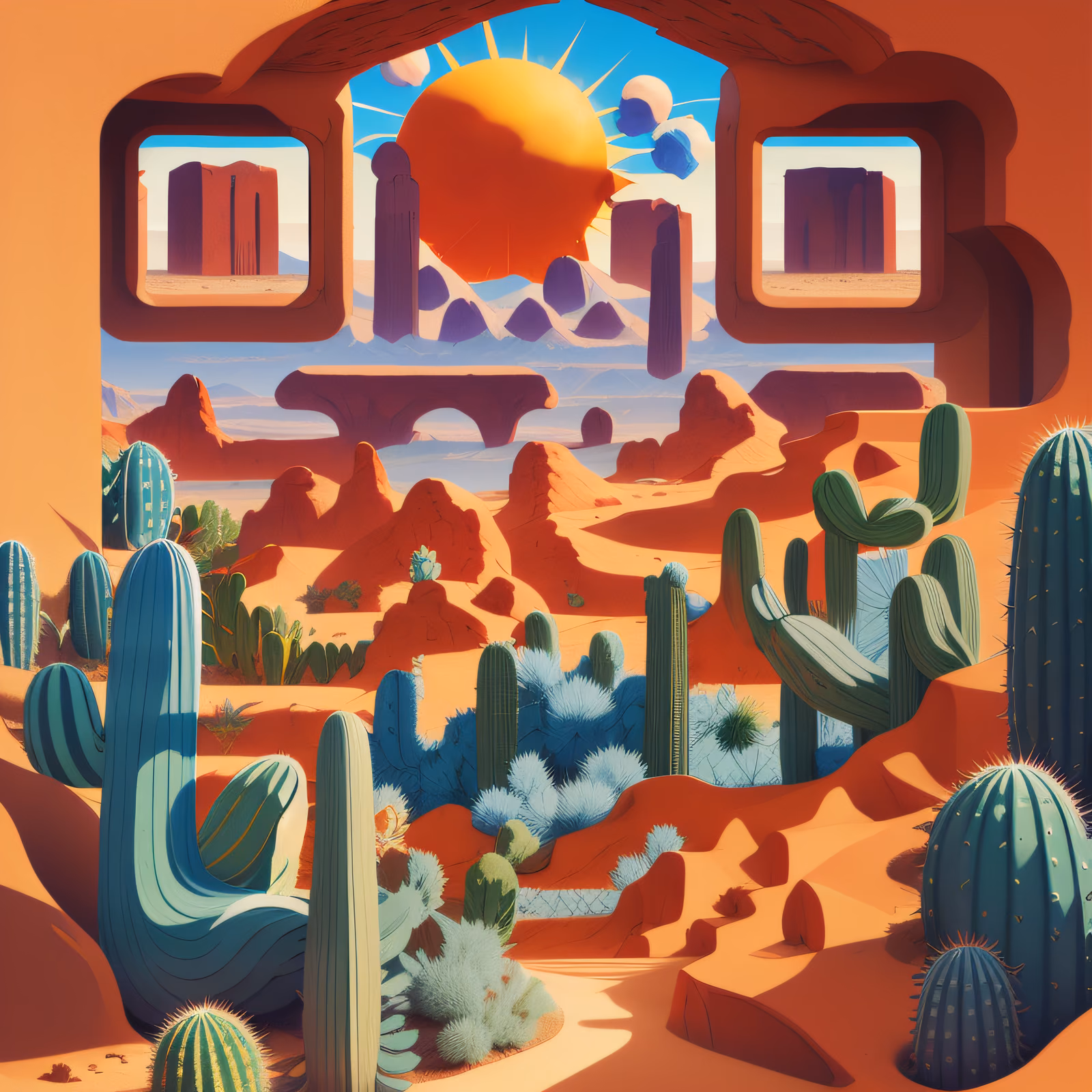 Desert Cactus Papercut Style QR Code Art — image 1
