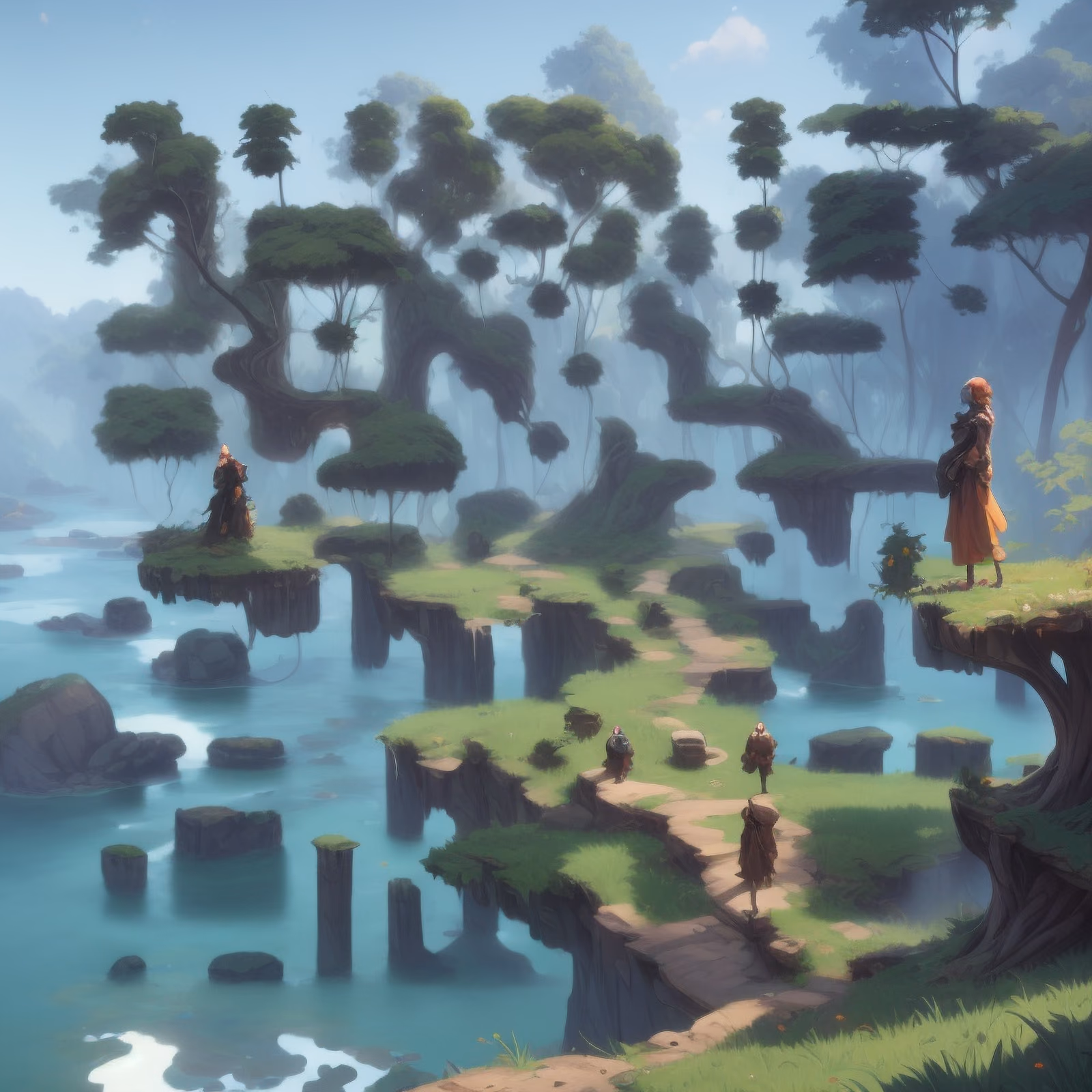 Floating Island Fantasy Landscape Woman QR Code Art — image 1
