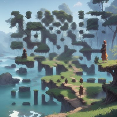 Floating Island Fantasy Landscape Woman QR Code Art
