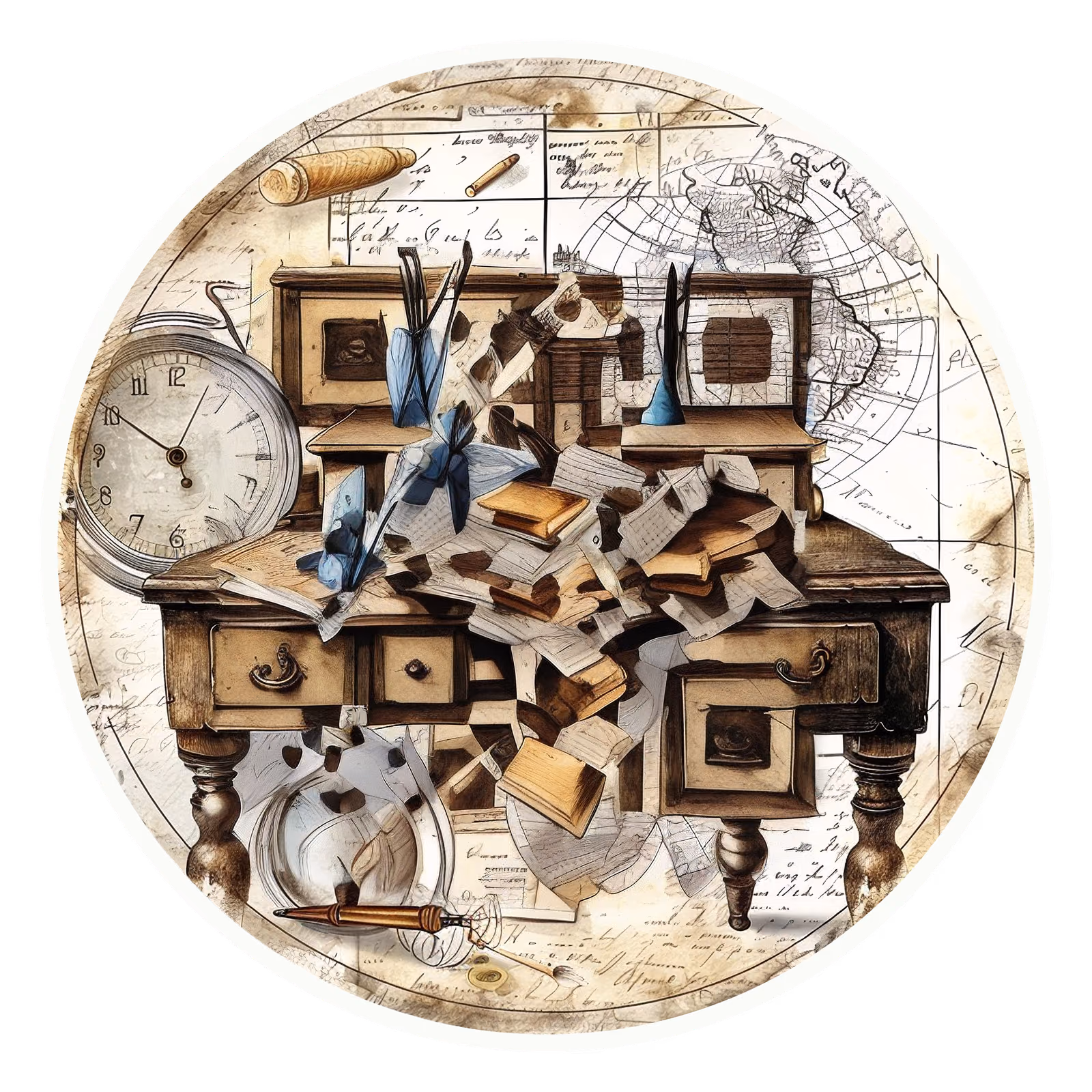 Антикварный письменный стол, винтажный коллаж, QR-код для стикеров — изображение 1