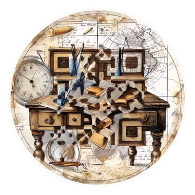 Антикварный письменный стол, винтажный коллаж, QR-код для стикеров — изображение 1