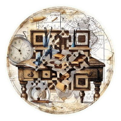 Antique Writing Desk Vintage Collage QR Code for Stickers