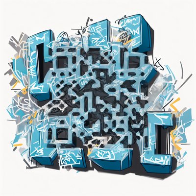 Blue Graffiti Block Lettering QR Code for Stickers