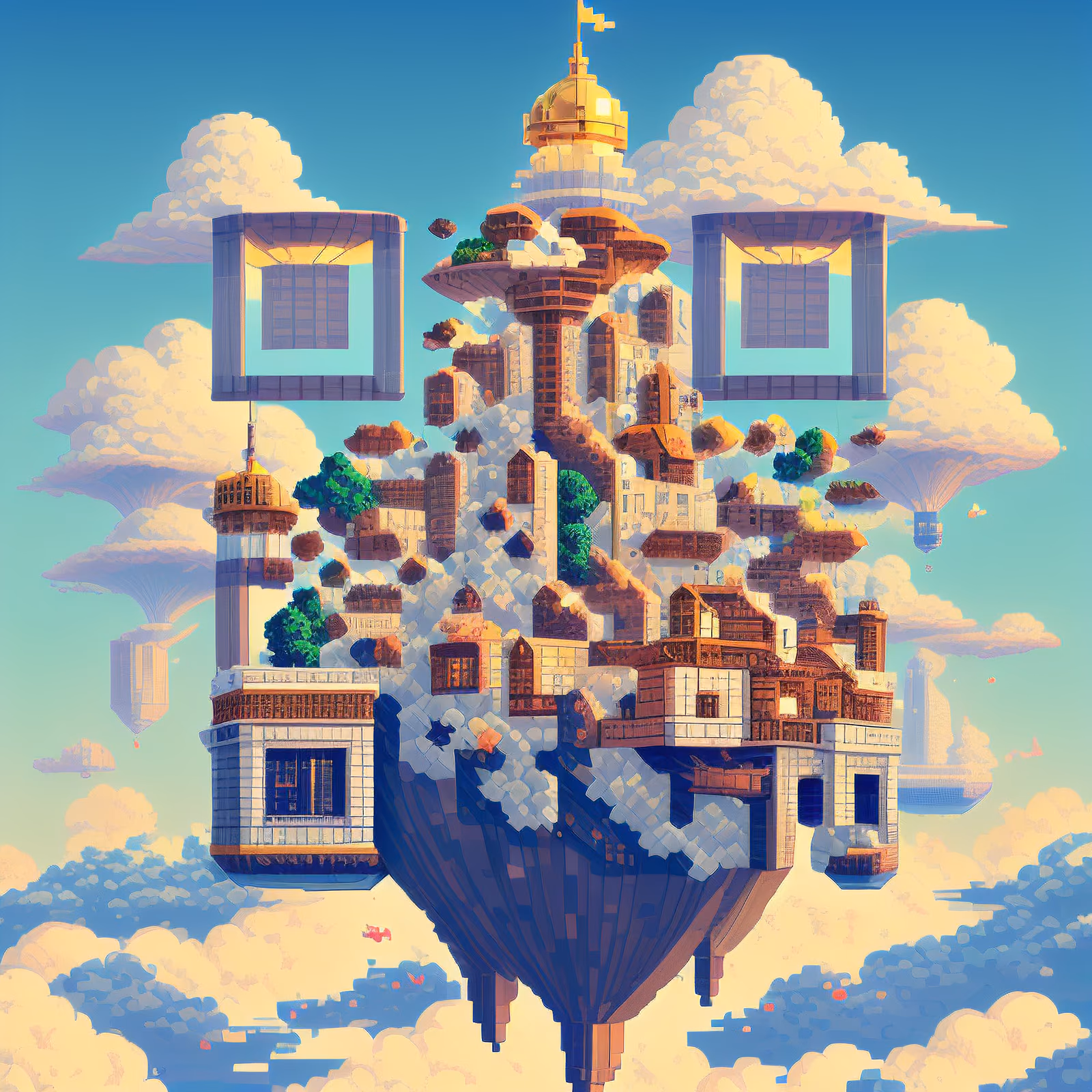Floating Pixel Art Sky City QR Code for Posters — image 1