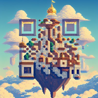 Floating Pixel Art Sky City QR Code for Posters