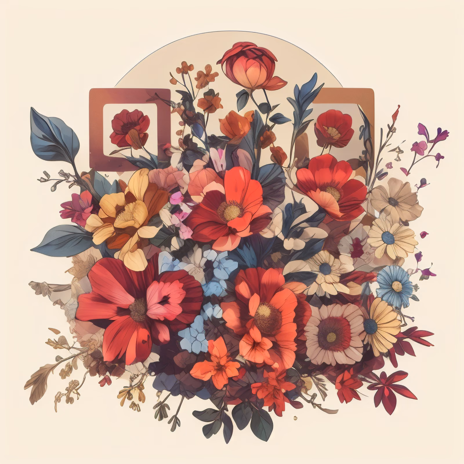 Red Floral Bouquet Vector QR Code for Stickers — image 1