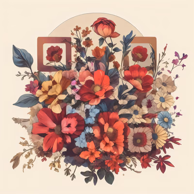 Red Floral Bouquet Vector QR Code for Stickers — image 1