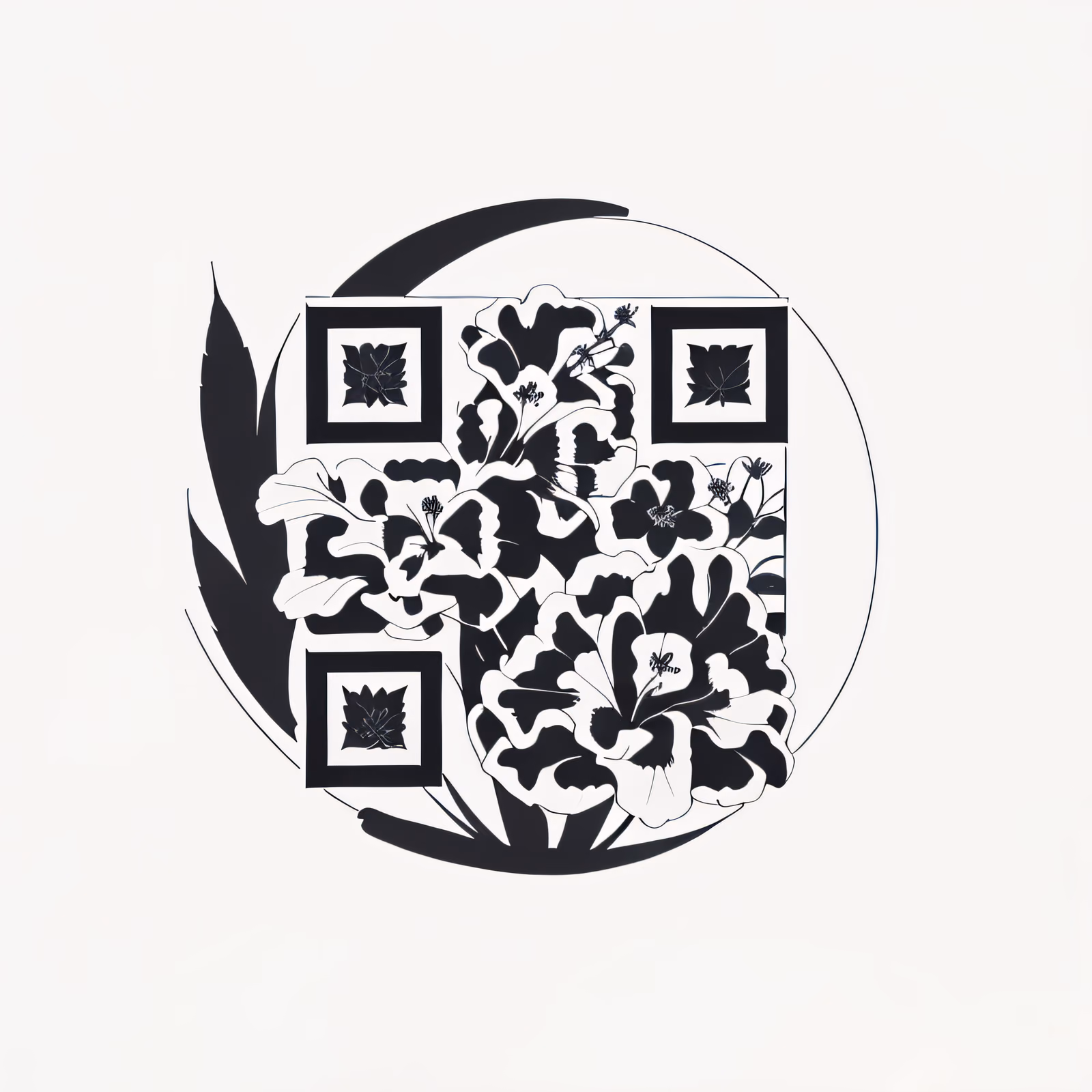 Гибискус и пальмовый лист: QR-код в стиле татуировки для временных тату — изображение 1