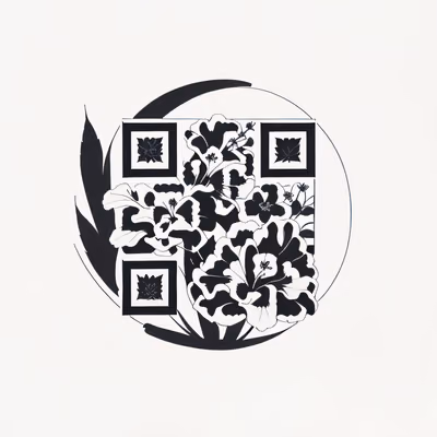 Гибискус и пальмовый лист: QR-код в стиле татуировки для временных тату — изображение 1